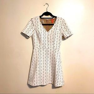 White Laser Cut Out Fit & Flare V-neck